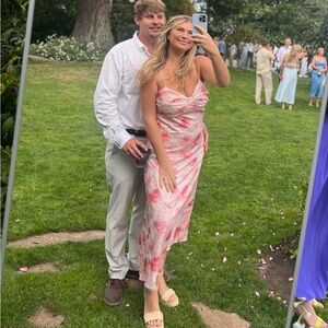 Lulus easily radiant pink floral-print tie back dress